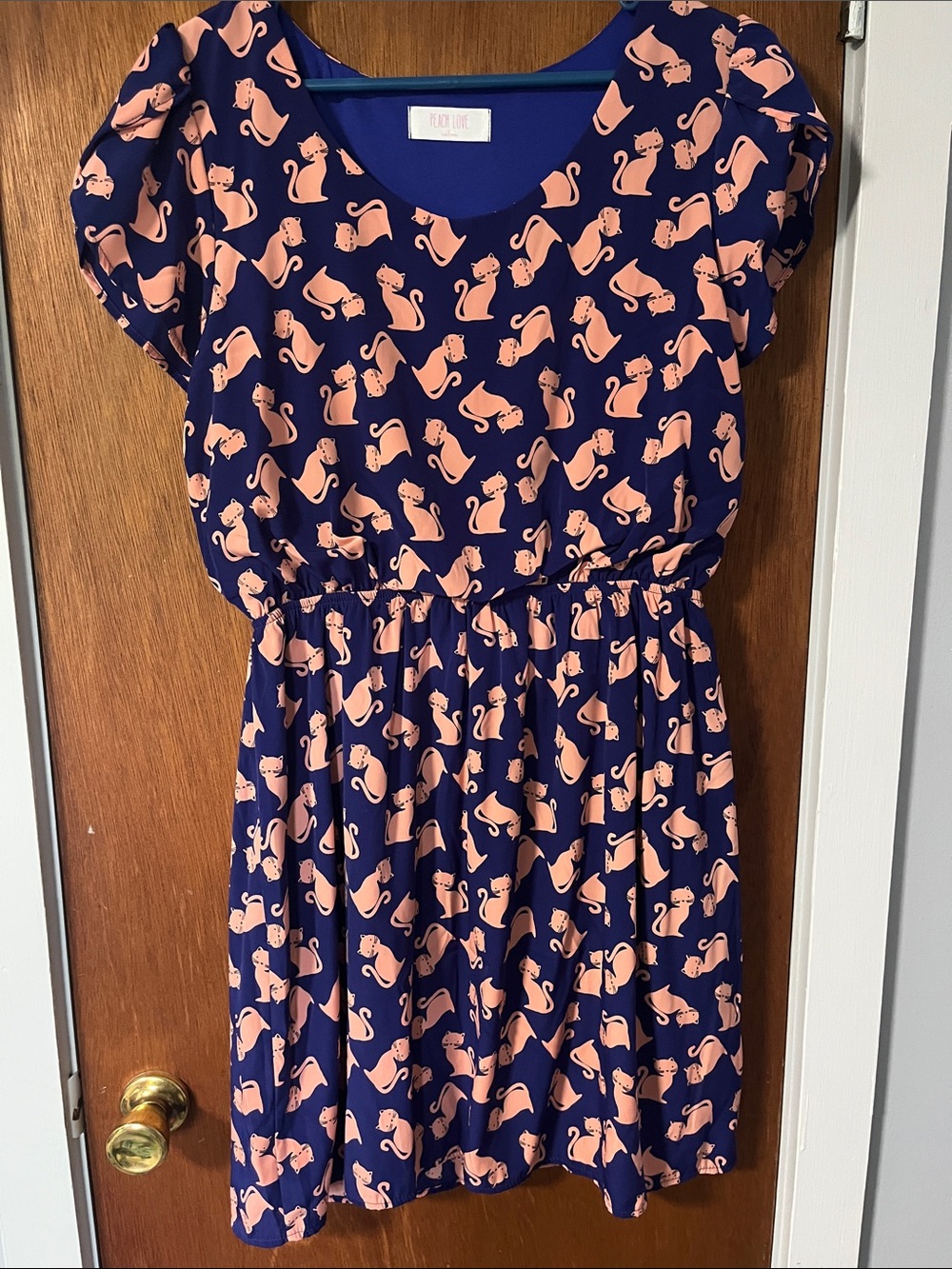 Peach Love California Navy Dress with Peach Cat Motif